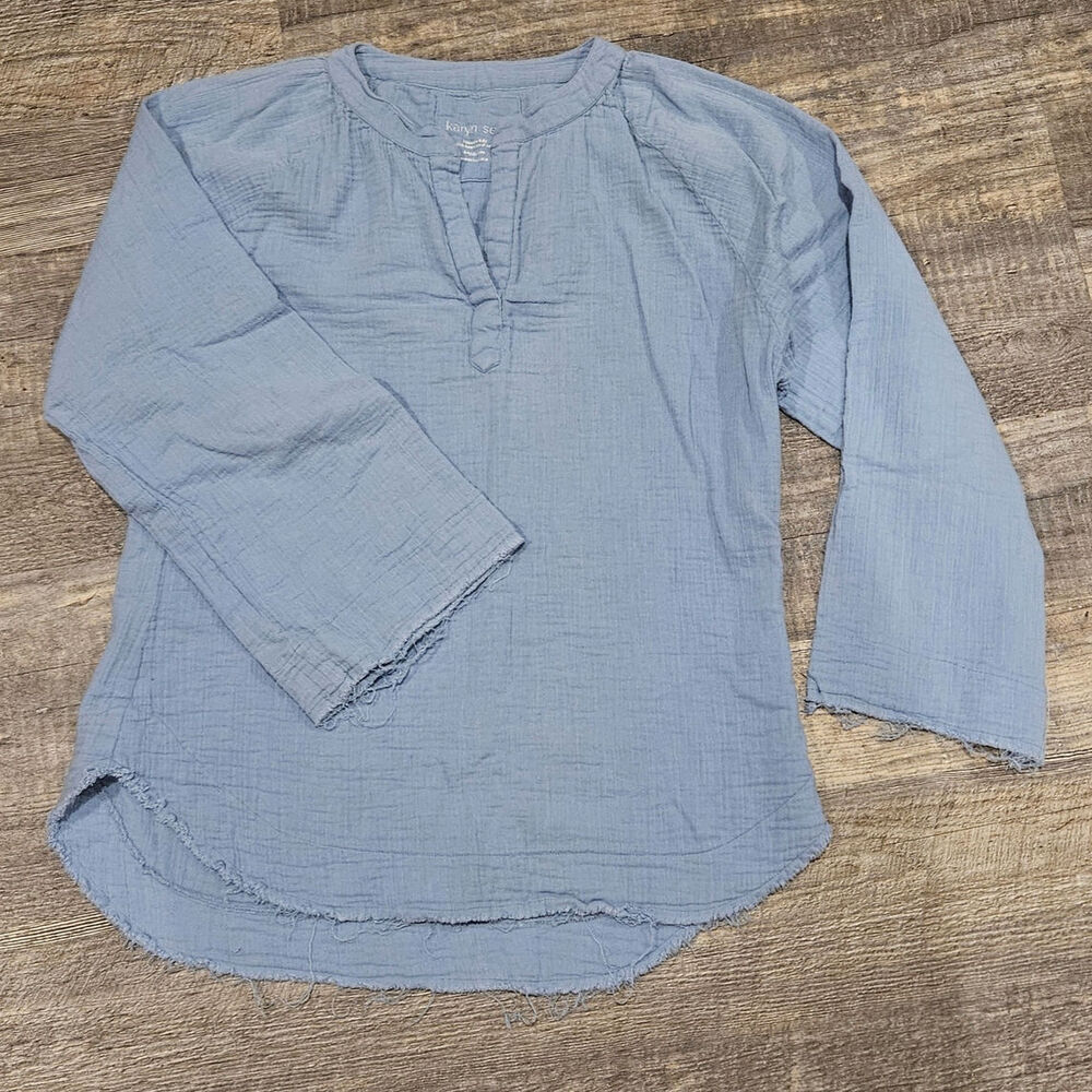 Karyn Seo Jasper Crinkle Gauzy Tunic Top Womens Medium coastal blue Langenlook